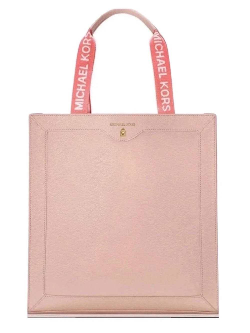 MICHAEL KORS || Blush Pink Leather Tote with Logo-Web Handles. 13”W x 13” H